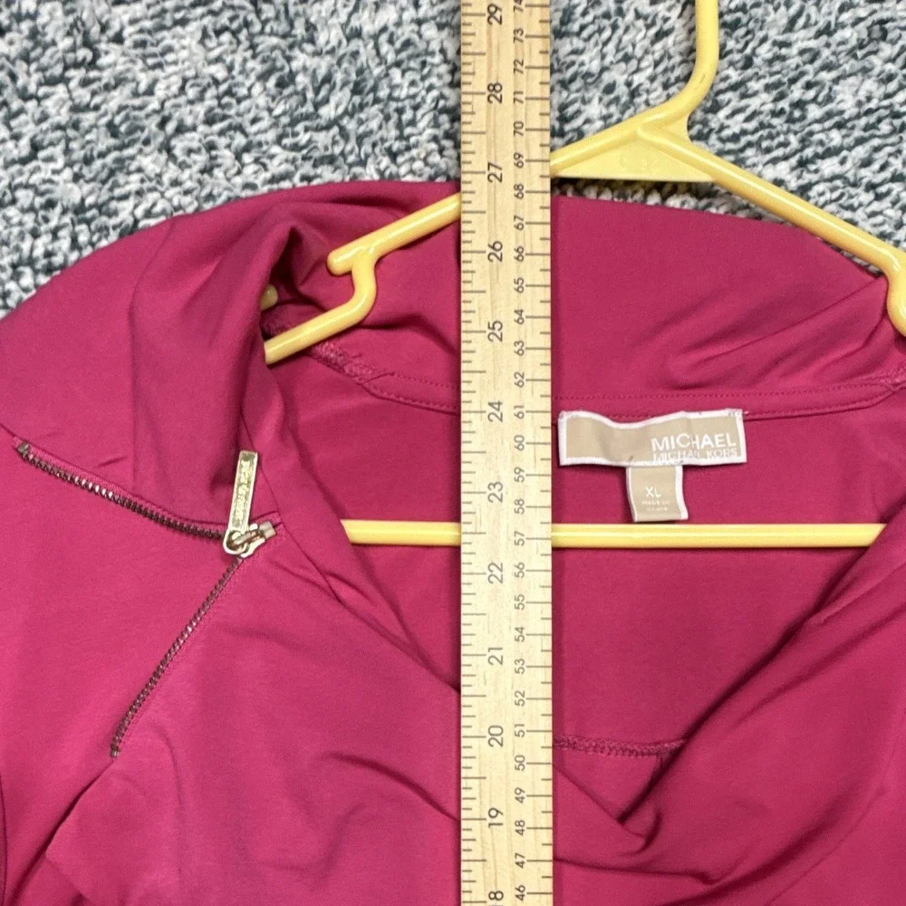 Michael Kors Pink Cowl Neck Zip Accent Knit Blouse XL Long Sleeve Stretch Top